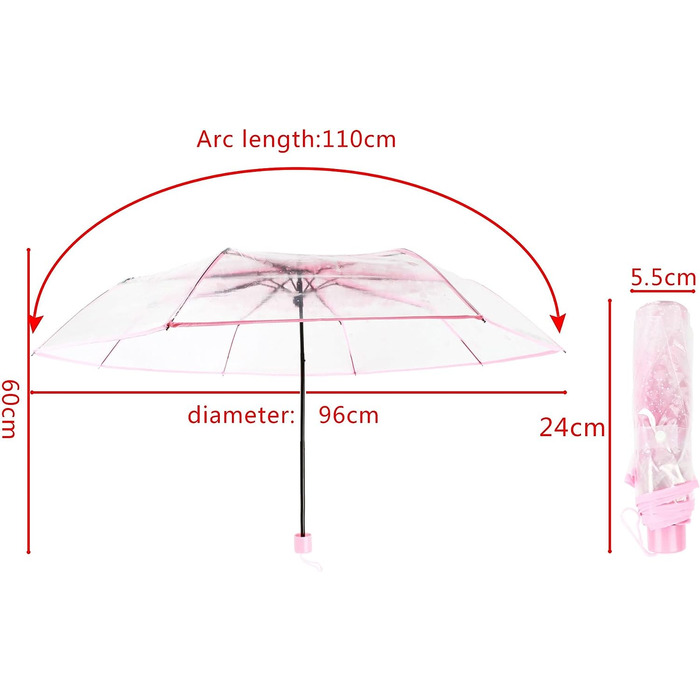 Кишеньковий парасольку Milya Прозорий надлегкий ручний парасольку Прозорий візерунок квітки цвітіння сакури Складний портативний, рожевий