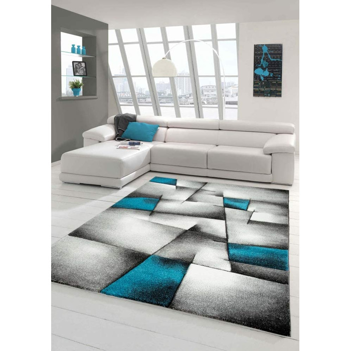 Килим-дизайнерський килим мрії, Сучасний килим, килим для вітальні, килим з коротким ворсом, з контурним вирізом, розмір в клітку (200 см, круглий, Бірюзовий)