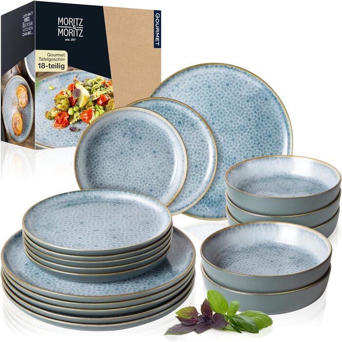 Набір посуду 18шт 6 персон Високоякісний порцеляновий яскраво-синій набір тарілок 6 обідніх тарілок, десертних тарілок і мисок Набір посуду 18шт