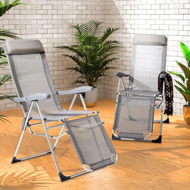 Садовий стілець Casaria Висока спинка в 7 напрямках Регульована функція відкидання Alu Складний з високою спинкою Підставка для ніг Крісло для кемпінгу Розкладне крісло Сірий (набір з 4 шт. )