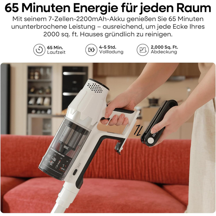 Акумуляторний пилосос ElecKeys 48000 Па, 580 Вт, 65 хв з LED дисплеєм, для підлоги, килимів та шерсті тварин, білий
