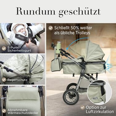 Дитяча коляска 3 в 1 з автокріслом та люлькою | Коляска для новонароджених з 5-точковим ременем безпеки | Кольори: світло-оливковий