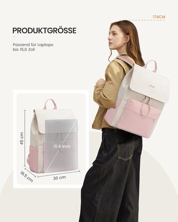 LOVEVOOK Рюкзак для жінок, легкий шкільний рюкзак для підлітків з відділенням для ноутбука 15.6 дюймів, жіночий рюкзак для навчання, подорожей, роботи (M-15.6 дюймів, Рожевий + Бежевий)