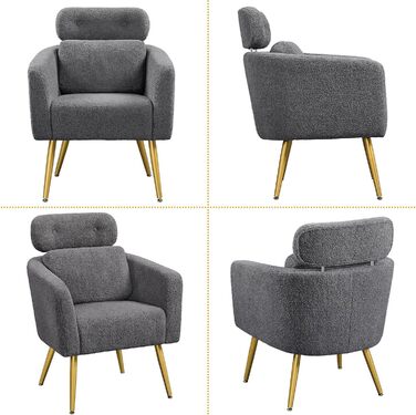 Крісло Yaheetech з тканини букле, крісло-релакс з регульованою спинкою та металевими ніжками, біле (темно-сіре)