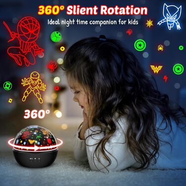 Дитячий нічник-проектор зірок MOKOQI: 2-в-1 проектор місяця, зірок та морських тварин, подарунок для хлопчиків та дівчаток 3-8 років, чорний