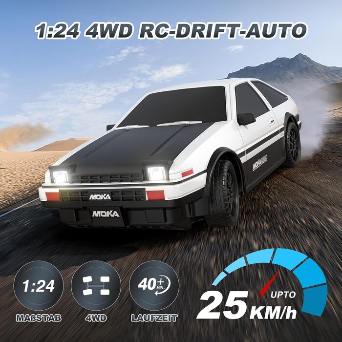 RC Дрифт Автомобіль 1:24 Mini 4WD 2.4GHz, 25 км/год, LED підсвічування, Подарунок для хлопчиків від 6 років