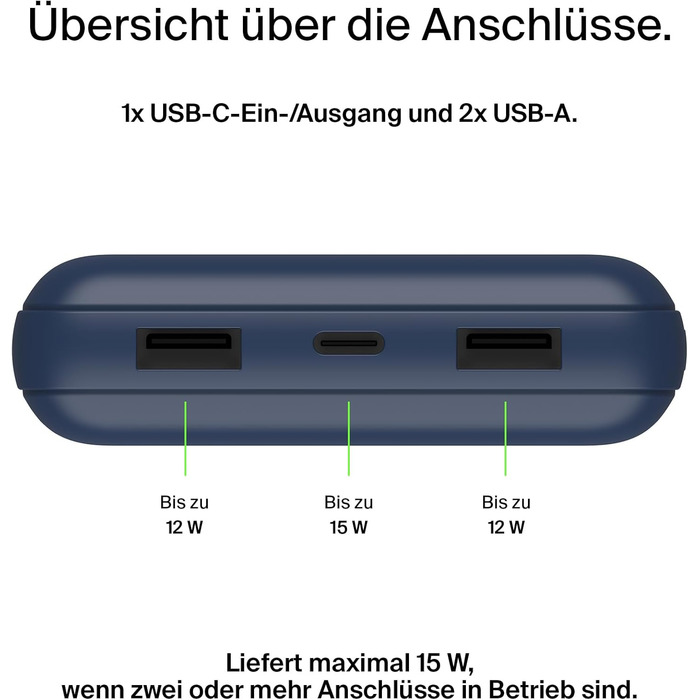 Повербанк Belkin 20K, 20 000 мАг, USB-C/USB-A, включаючи кабель, для iPhone, Galaxy, Pixel - синій