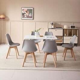 Обідня група GrandCA HOME з 6 стільців: стіл та 6 стільців для вітальні, кухні, офісу (білий стіл, бежеві стільці)