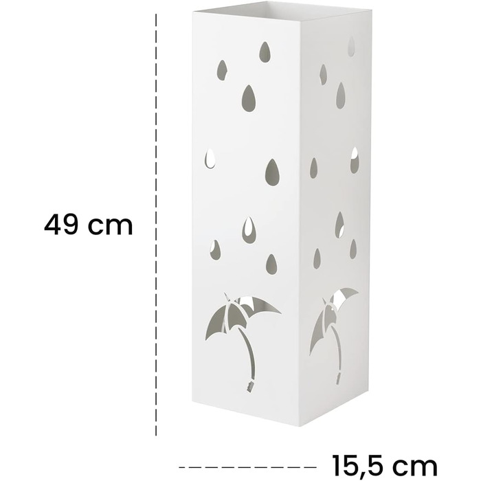 Підставка для парасольки Baroni Home з металу, біла, з декоративним різьбленням, з гачками та знімним піддоном для води - для дому та офісу, 15,5x15x49 см