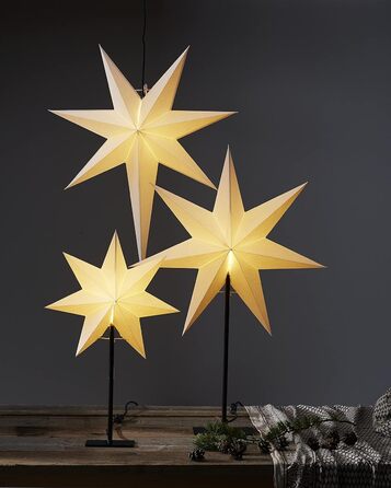 Настільна лампа EGLO з різдвяною зіркою, 3D декоративна зірка з підсвічуванням з паперу з металевою основою, різдвяна настільна лампа чорно-білого кольору з кабелем, розетка E14, висота 55 см, чорна