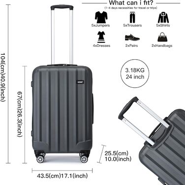 Валіза ABS з жорстким корпусом, 4 колеса та замок, сірий колір, комплект