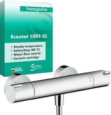 Змішувач для ванної Hansgrohe Ecostat - n Aufputz з термостатом, обмежувачем температури 40°C, для 2 споживачів (хром)
