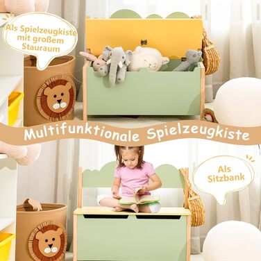 Дерев'яна коробка для іграшок DREAMADE 2 в 1, 60x26x52см, лавка для дітей, скриня для іграшок з місцем для зберігання та кришкою, дитяча скриня, ящик для зберігання для дитячої кімнати