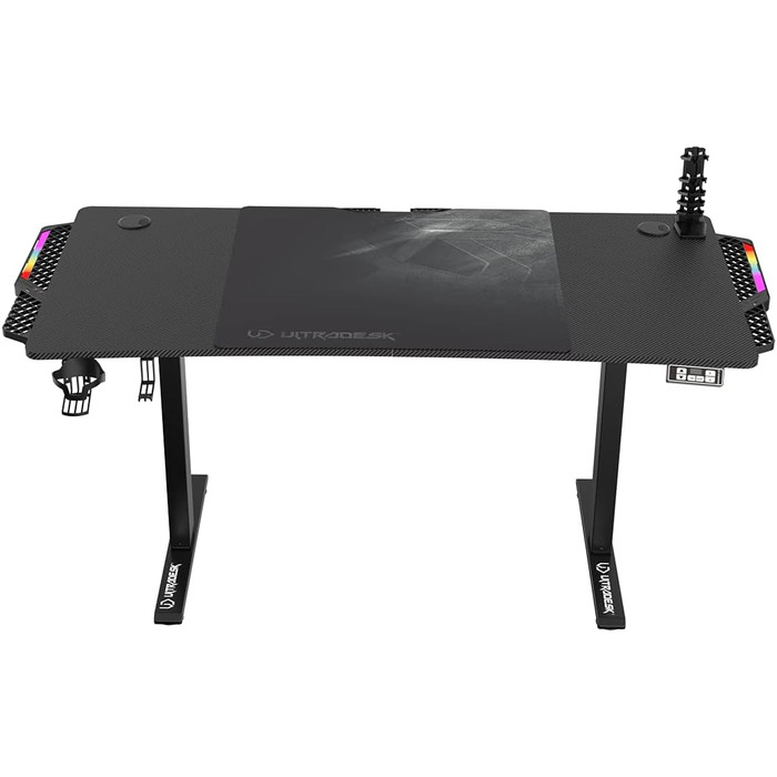 ULTRADESK Стол для роботи з регулюванням висоти V2 - електричний, 140x68 см, для геймінгу, офісу, дому - з XL-килимком для миші (чорний)