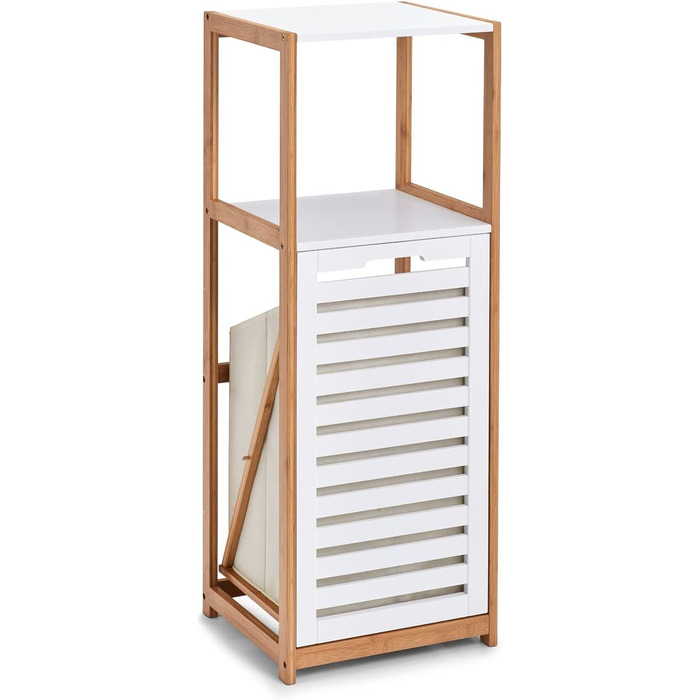 Стильна підставка Zeller 18867 для ванної кімнати з відсіком для білизни, бамбук/MDF, білий, 36 x 33 x 98 см
