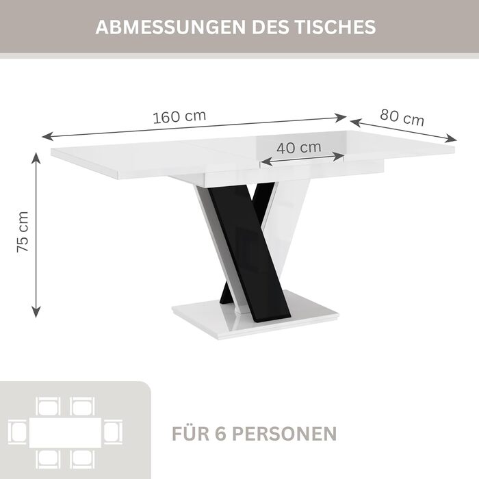 Розсувний кухонний стіл PROROOM FURNITURE Malvi – чорний, 120-160 см, для 4-6 осіб | Сучасний дизайн | Легка збірка | Для їдальні та кухні