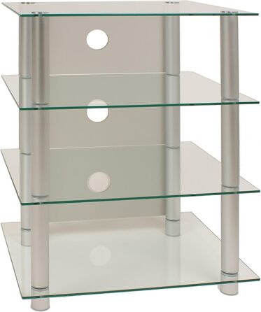 Стенд для Hi-Fi апаратури VCM | Rack-шафа для програвачів та медіа | Алюмінієві стійки, скляні полиці | Розміри 70x59x49 см | Медіа-стійка для програвачів Blados з прозорим склом