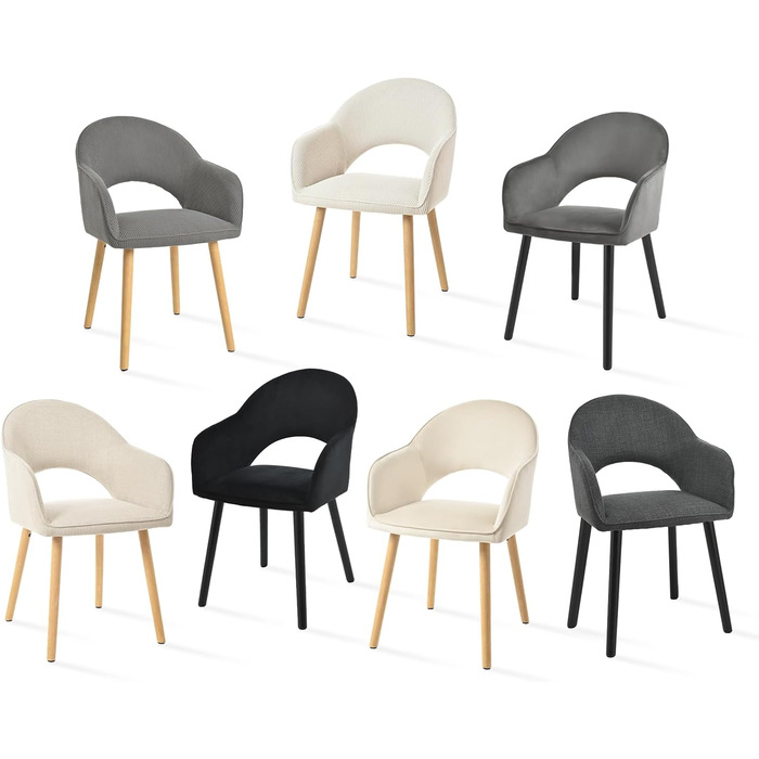 Набір з 4-х оббитих стільців для їдальні з підлокітниками, бежевий колір, дерев'яні ніжки. Підходять для кухні та вітальні.