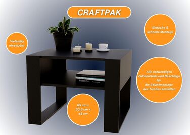 Стіл для вітальні CraftPAK для дивана з високоякісного дерева, стійкий і сучасний журнальний столик з додатковим місцем для зберігання, колір чорний чорно-чорний