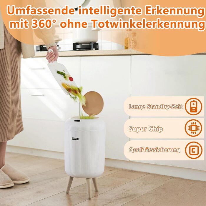 Автоматичний сміттєвий бак з сенсором 12L - Білий сміттєвий бак з датчиком для кухні, ванної кімнати, офісу та туалету. Безшумний, волого- та герметичний, з ніжками.