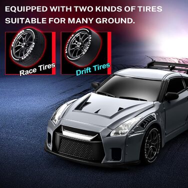 RC Drift Car ACAMMZAR 1:24, 4WD, 20 км/год, з LED підсвіткою, 2 акумулятори, для дітей та дорослих (S815 Сірий)