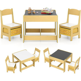 Дитячий меблевий набір GOPLUS 3в1: стіл та 2 стільці, дерев'яний, з місцем для зберігання, для дому, жовтий