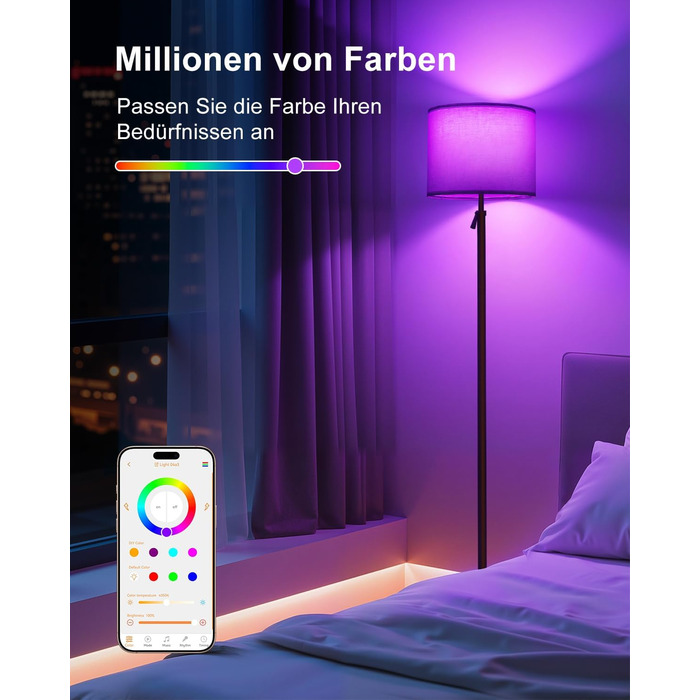 Світлодіодна торшер DUSKTEC RGB для вітальні, смарт-лампа з димером, керування через APP, тепле та холодне біле світло, 10W, 1200LM, регульована висота