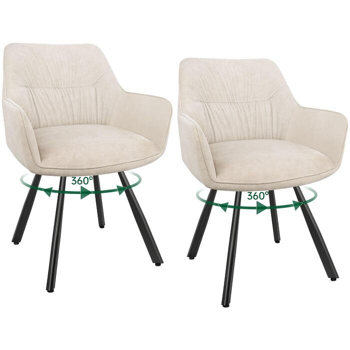 Набір обідніх крісел 6 шт. поворотні, з підлокітниками, 360°, сучасний м'який стілець з велюру, для вітальні, кухні, спальні, робочого кабінету (2 поворотні, хакі)