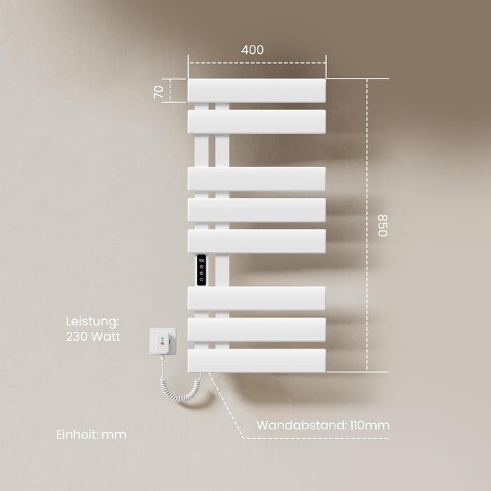 Електричний рушникосушар EMKE з Wi-Fi, 1000 x 500 мм, 320W, чорний (правий)