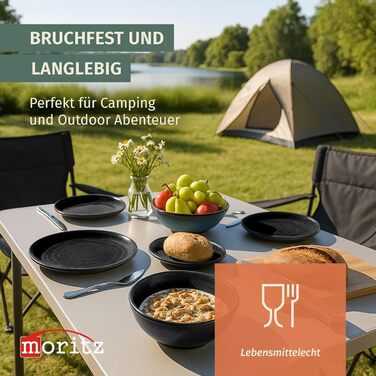 Набір посуду для кемпінгу Melamin Stone на 4 особи (16 предметів): тарілки, чашки, келихи