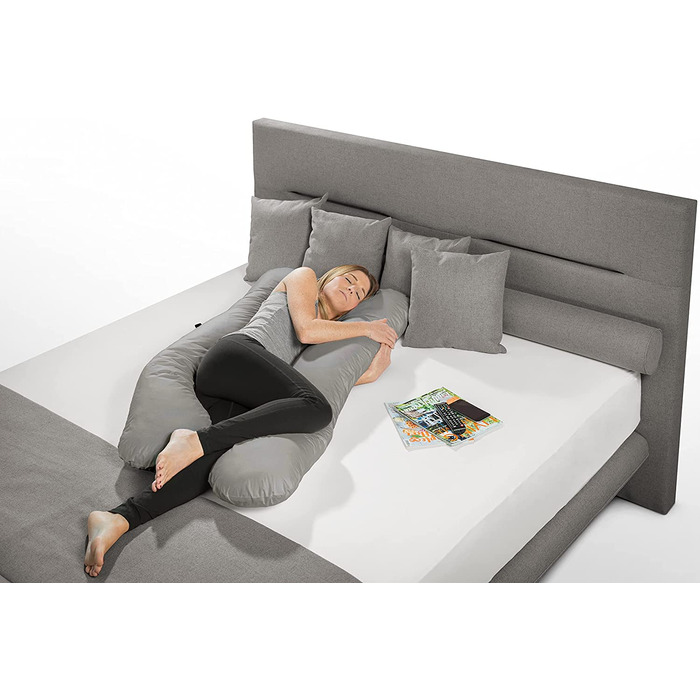Подушка для вагітних Sleepling, подушка для сну на боці, Body Pillow U-подібної форми, сірий, 140 x 75 x 20 см, мікрофібра, знімний чохол, Ökotex, Made in EU