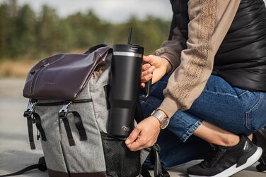 Термокружка Milu 1200 мл з трубочкою та ручкою – термокружка для подарунку на Великдень, День батька, День матері | Подарунок для мами, тата, друзів, бабусі та дідуся | Чорний колір