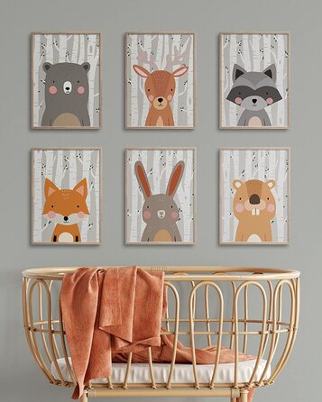 Набір з 6 дитячих постерів Hambient для кімнати дитини: тварини лісу (30x40 см, без рамки)