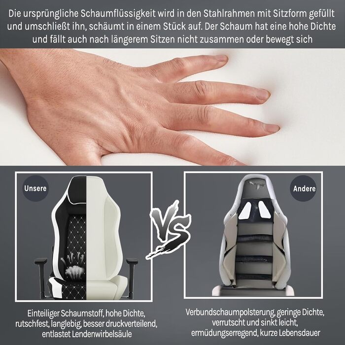 Ігровий крісло WOLTU, ергономічний офісний стілець з інтегрованим м'яким наповнювачем, адаптивною підтримкою попереку, підставкою для ніг та регульованими підлокітниками, металевий каркас