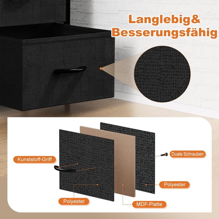 Набір приліжкових тумбочок DUMOS, 2 шт. з шухлядами, стилі індустріальний, для спальні, вітальні, дитячої, передпокою, білий/чорний