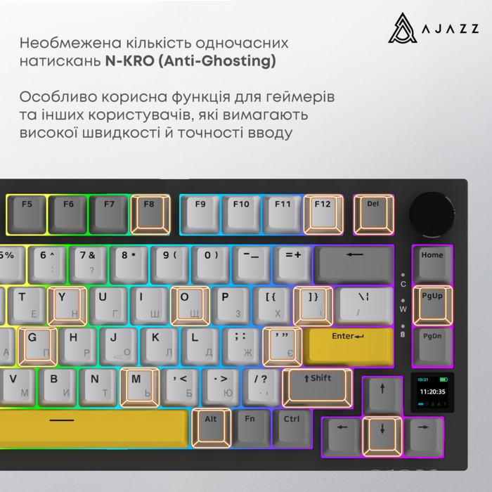 Бездротова механічна клавіатура Ajazz AK820 PRO 75% Flying Fish Switch Black RGB (AK820PRO-FF-BGY)