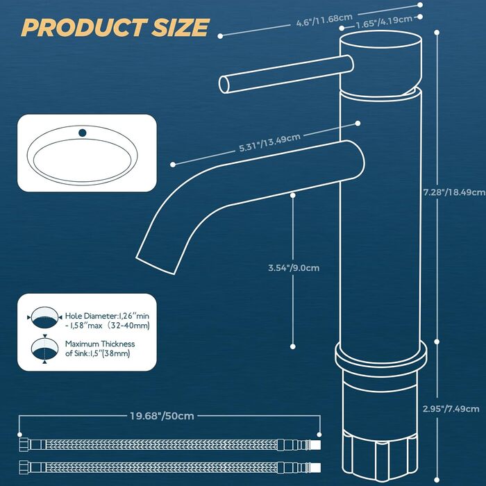 Змішувач для ванної кімнати FORIOUS з набором для зливу, чорний, висота виливу 190 мм, однорідний, для умивальника, нержавіюча сталь
