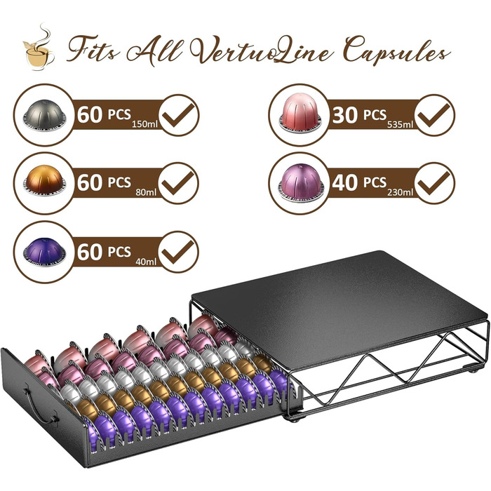 Тримач для капсул Vertuo та Nespresso: органайзер на 90 капсул, металевий, для Vertuo 40