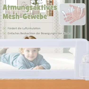 Захисний бортик для ліжка дитячого DREAMADE 150 см, білий - запобігає випаданню, PP та Oxford