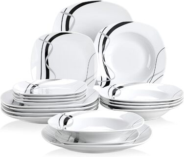 Тарілки та миски VEWEET, порцелянові набори посуду на 4 особи, набір посуду з 12 предметів з обідньою тарілкою, десертна тарілка та миски з пластівцями, серія Fiona
