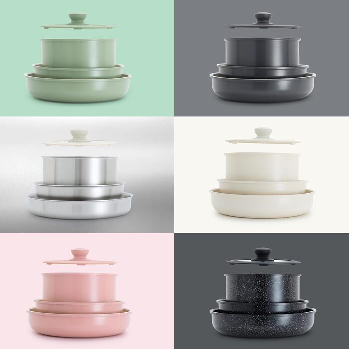 Набір кухонного посуду GreenLife 10 предметів з антипригарним покриттям, знімними ручками та функцією складання. Безпечний, не містить PFAS, підходить для індукційних плит, економія місця, сервіровочні миски.