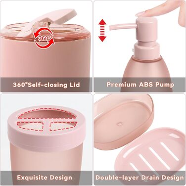 Набір аксесуарів для ванної кімнати iMucci (9 шт.) з бамбуковим покриттям, пастельно-зелений: сміттєвий бак, щітка для унітазу, тримач для зубних щіток, дозатор мила-лосьйону, мильниця, стакан для зубних щіток, тримач для ватних паличок