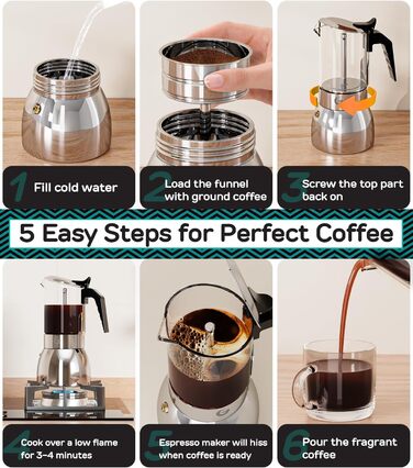 Кавоварка Espresso Gator для плити, мока-каструля з прозорого скла та нержавіючої сталі - кава по-італійськи, 9 чашок (450 мл), нержавіюча сталь