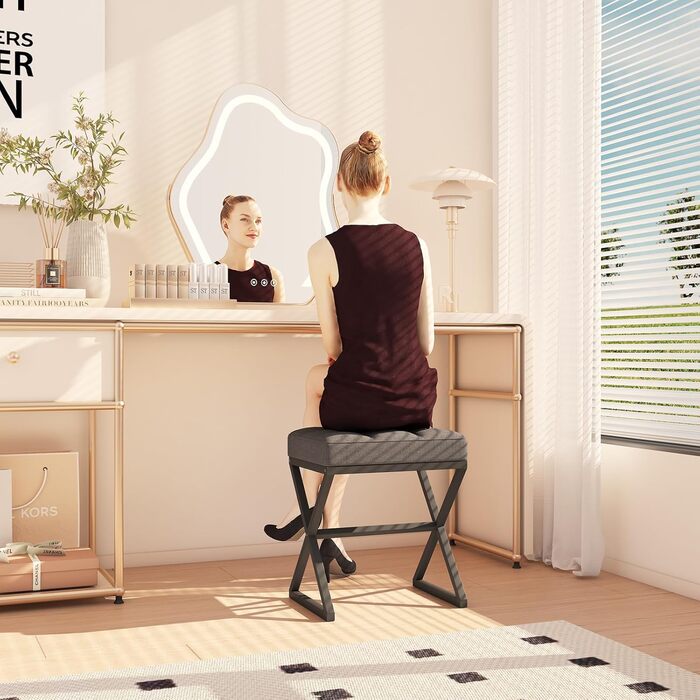 Пуф для макіяжу, пуф-табуретка з льону, сірий, 40x30x46 см, HBD033G