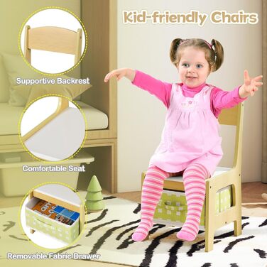 Дитячий меблевий набір GOPLUS 3 в 1: стіл та 2 стільці для дітей, дерев'яний, з місцем для зберігання, ідеально для дому, зелений