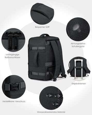 LOVEVOOK Рюкзак ручної поклажі, великий дорожній рюкзак для літака, рюкзак для подорожей чоловічий/жіночий, валіза-рюкзак з відділенням для ноутбука, ручна поклажа, сумка для подорожей, роботи, бізнесу (17.3 дюйми, сірий)