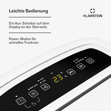 Електричний осушувач повітря Klarstein DryFy 20L - 20 л/добу, 20 л, 400 Вт, білий, з функцією сушіння білизни