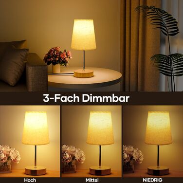 Настільна лампа Suright з торшером з льону, USB-портами A+C, регулюванням яскравості, дерев'яним цоколем, для спальні/вітальні (LED-лампочка в комплекті), бежева