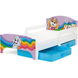 Ліжко дитяче Leomark Paw Patrol Smart - дерев'яне, 70x140 см, з текстильними ящиками, білий/рожевий колір, з принтом (Paw Patrol 04)