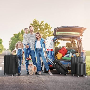 Набір валіз LALAHO 3/4/5 шт. з косметичками, ABS, чорний. Валізи для подорожей, ручна поклажа